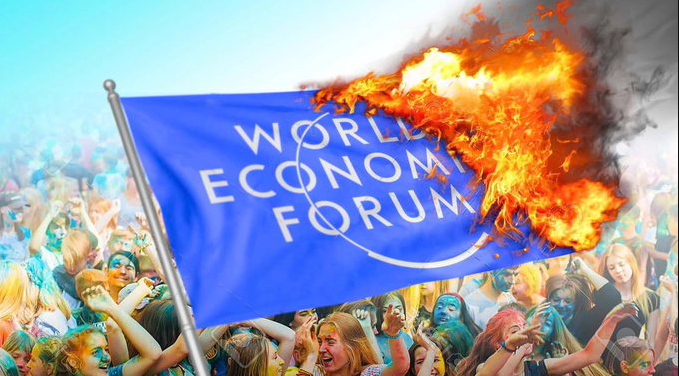 WEF flag burns